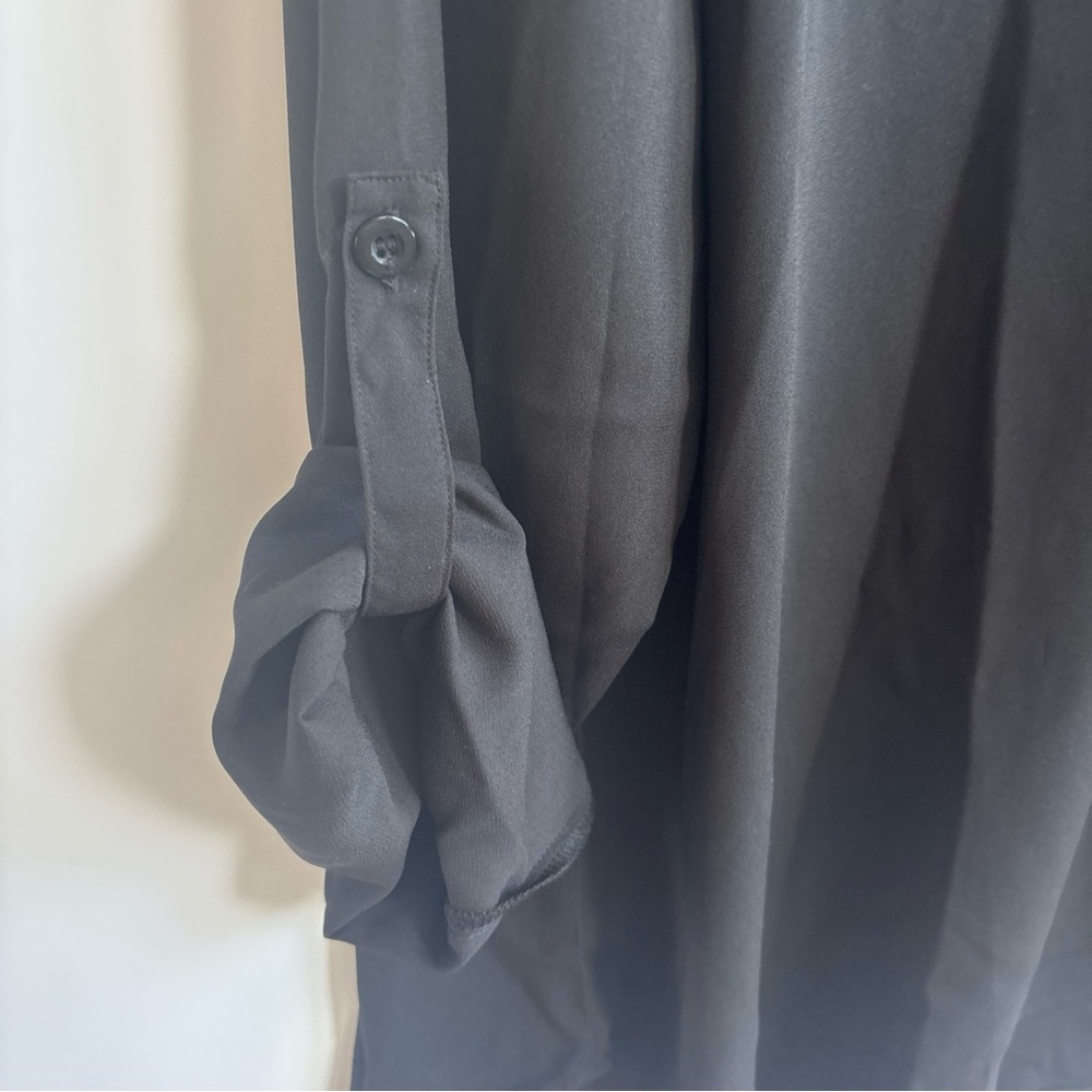 Youtalia Dressy Casual 3/4 Sleeve V Neck Chiffon Shirt Work Blouses, Black, XXL - Picture 7 of 8
